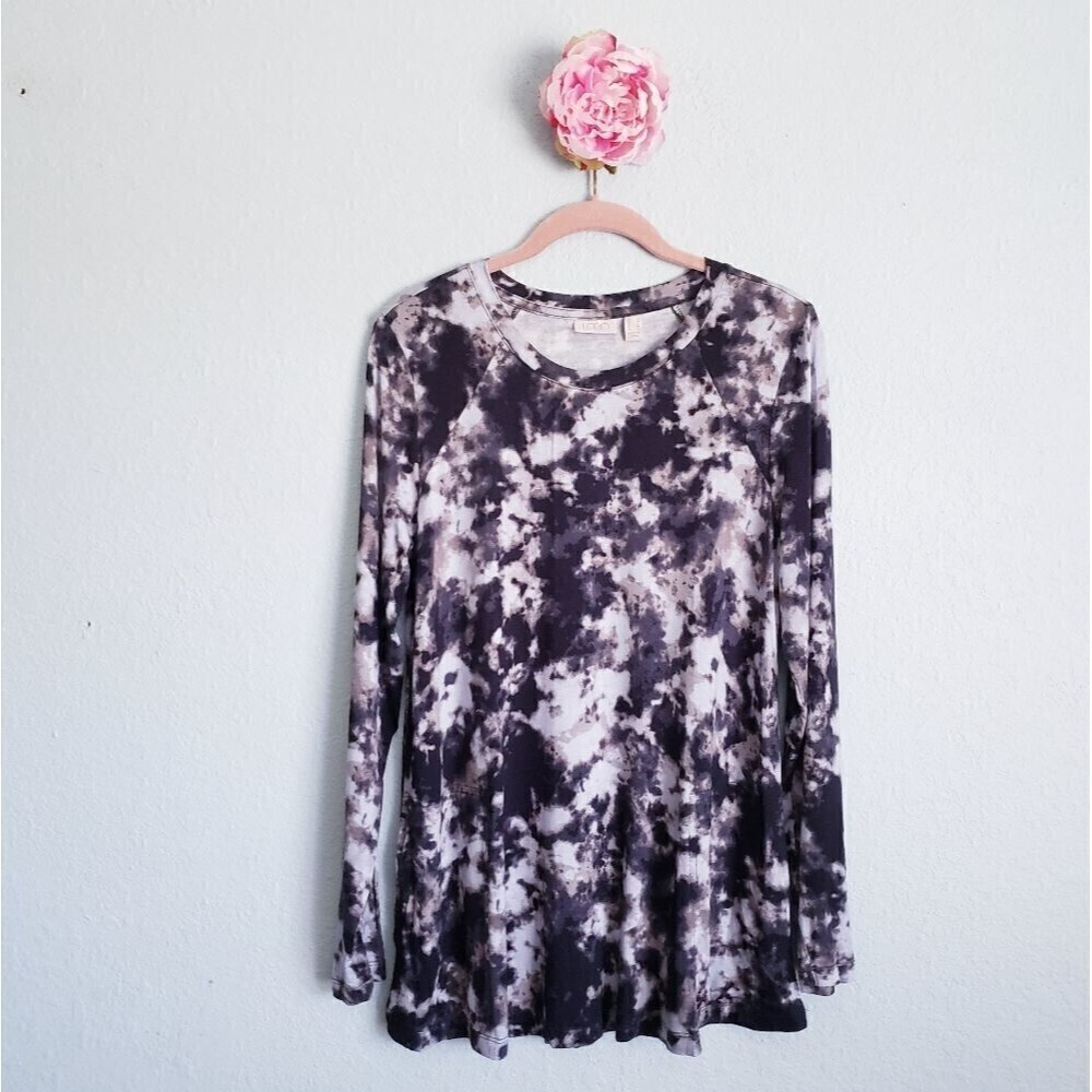 Logo Gray and Black Tie Dye Long Sleeve Tunic with Pockets